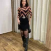 Saia Curta Feminina Bia Suede com Franjas Preta - Fernanda Ramos Store