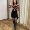 Saia Curta Feminina Bia Suede com Franjas Preta - Fernanda Ramos Store