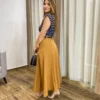 Saia Longa Feminina Alfaiataria Mostarda com Cinto - Fernanda Ramos Store