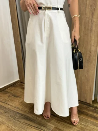 Saia Longa Feminina Ana Sarja Off White com Cinto - Fernanda Ramos Store