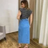 Saia Longa Feminina Jeans Cintura Alta com Fenda Frontal - Fernanda Ramos Store