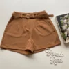 Short Social Feminino Alfaiataria com Cinto Bege Escuro - Fernanda Ramos Store