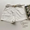 Short Social Feminino Alfaiataria com Cinto Branco - Fernanda Ramos Store