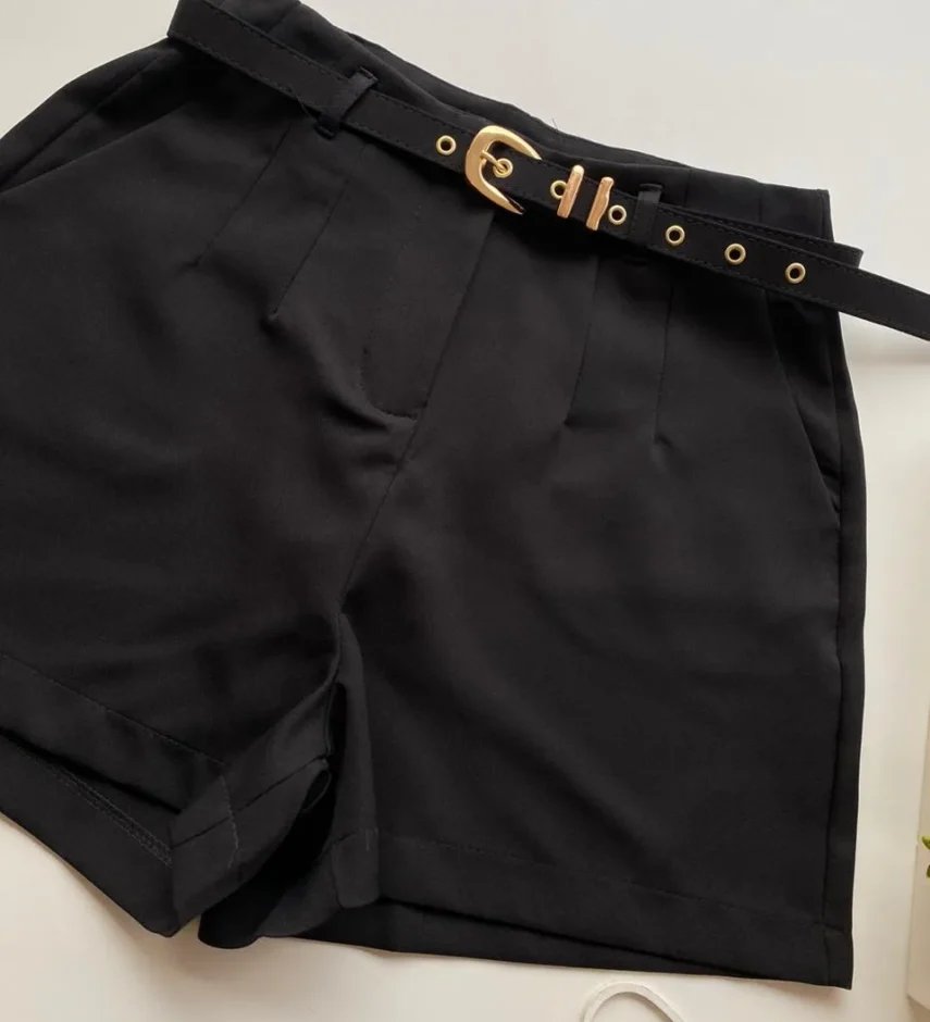Short Social Feminino Alfaiataria com Cinto Preto - Fernanda Ramos Store