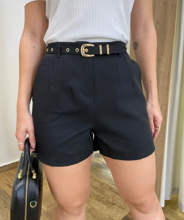 Short Social Feminino Alfaiataria com Cinto Preto - Fernanda Ramos Store