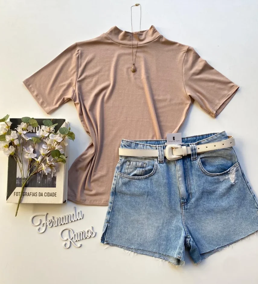 T-shirt Feminina Érica Gola Alta Bege - Fernanda Ramos Store