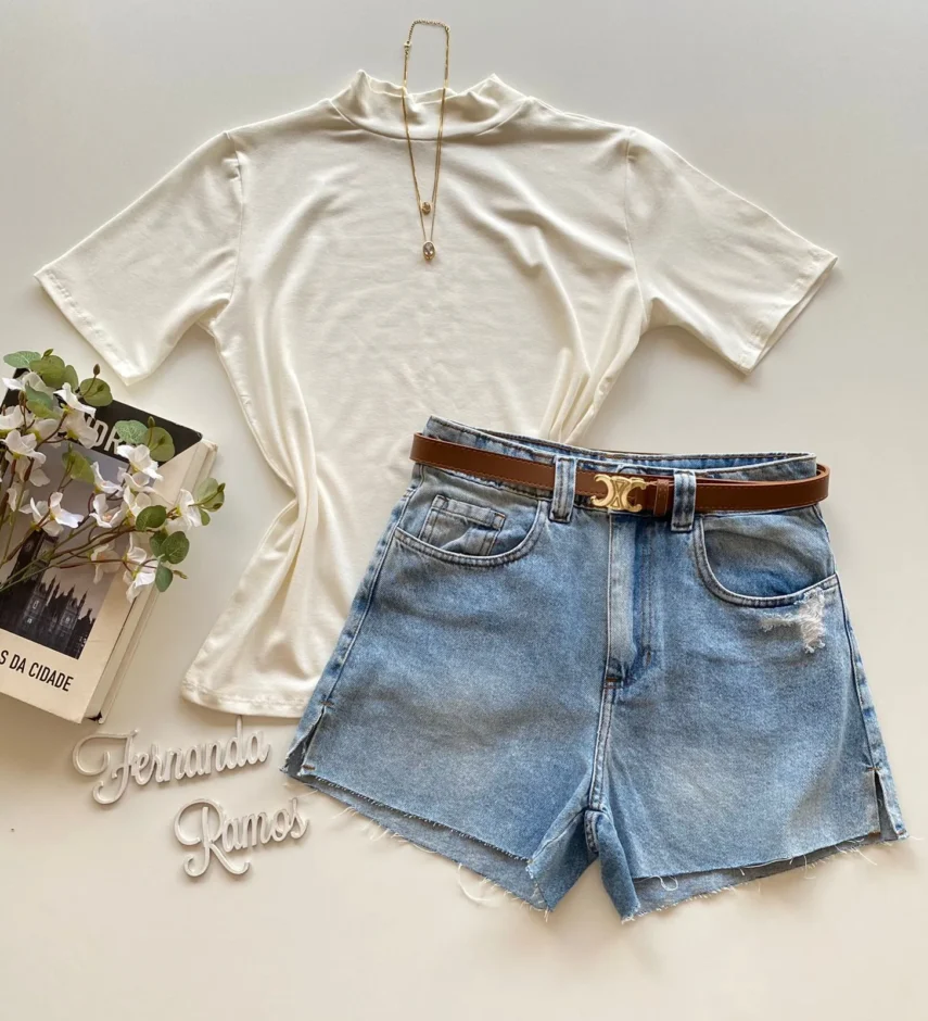 T-shirt Feminina Érica Gola Alta Off White - Fernanda Ramos Store