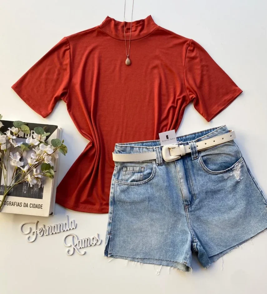 T-shirt Feminina Érica Gola Alta Terracota - Fernanda Ramos Store