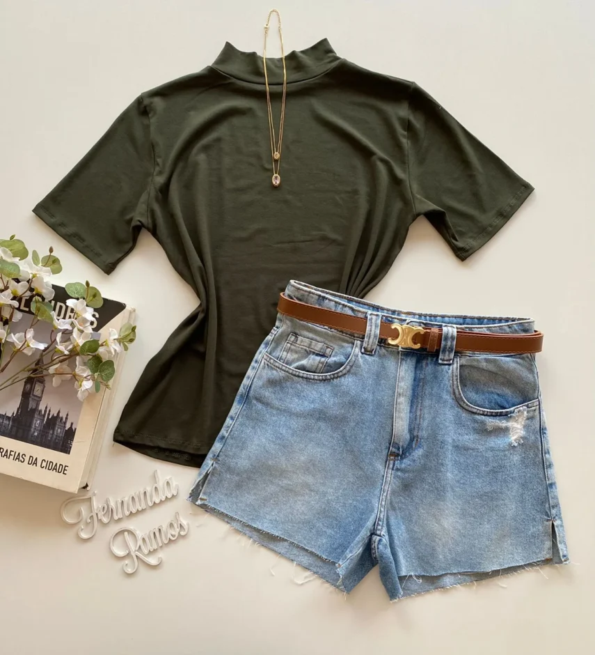 T-shirt Feminina Érica Gola Alta Verde Militar - Fernanda Ramos Store