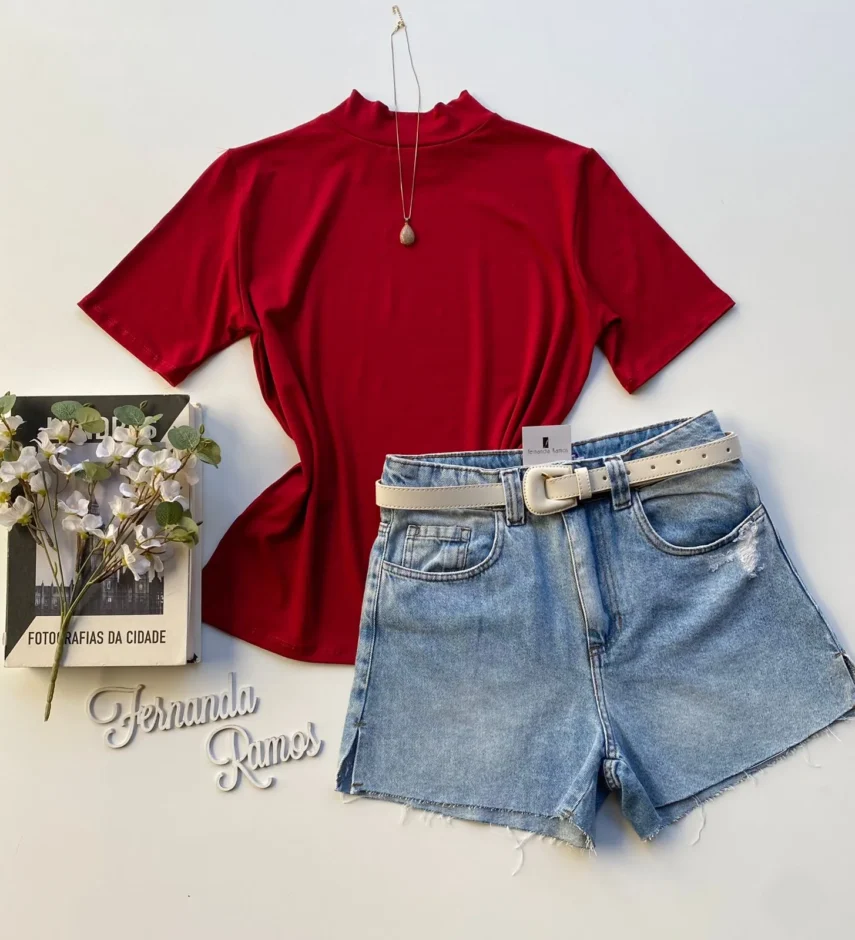 T-shirt Feminina Érica Gola Alta Vinho - Fernanda Ramos Store