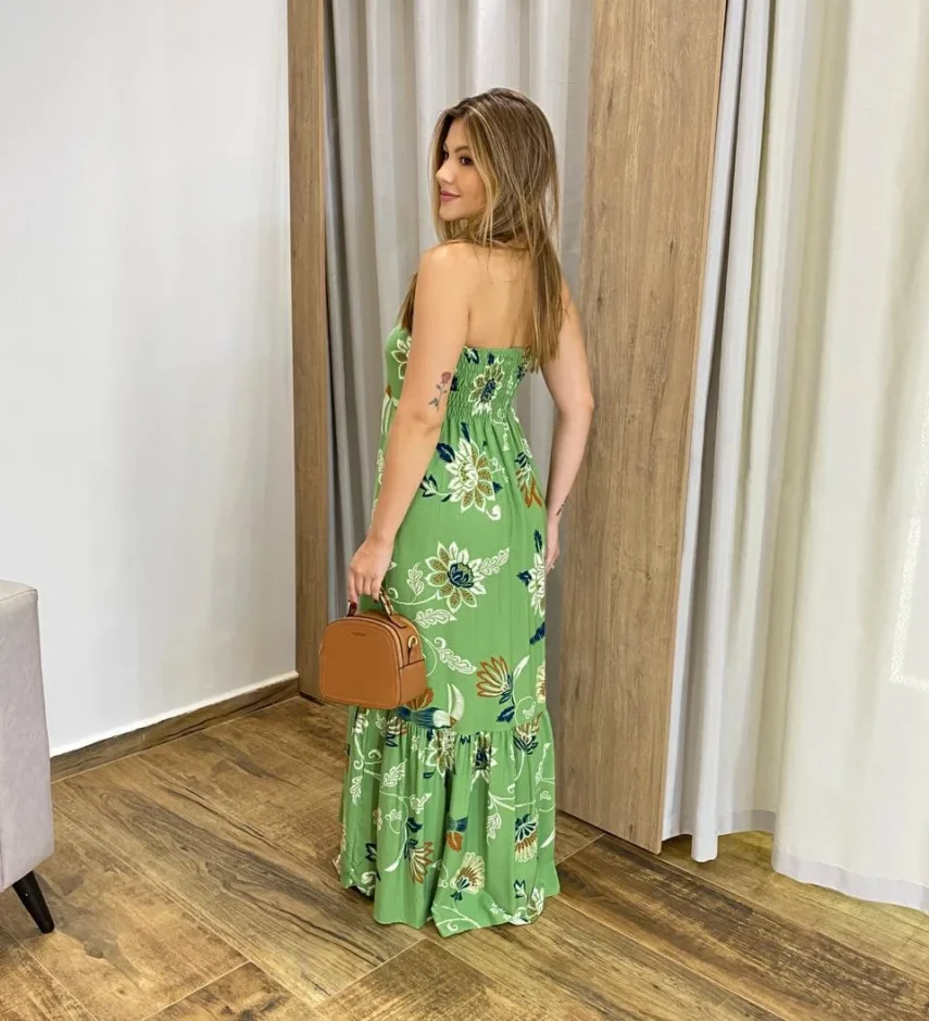 Vestido Ana Longo sem Bojo com Amarração no Pescoço Verde - Fernanda Ramos Store