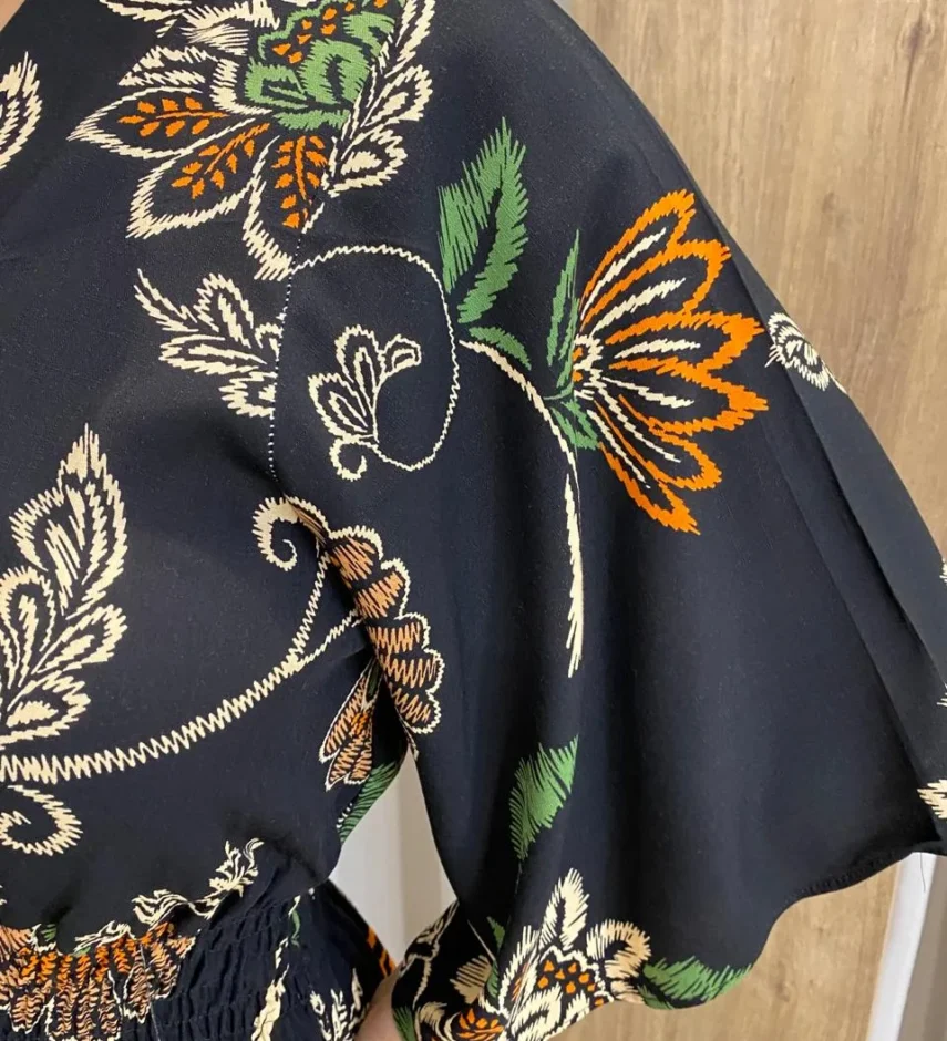 Vestido Bianca Midi sem Bojo com Amarração Manga Curta Preto - Fernanda Ramos Store