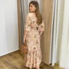 Vestido Bianca Midi sem Bojo com Amarração Manga Curta Rose - Fernanda Ramos Store