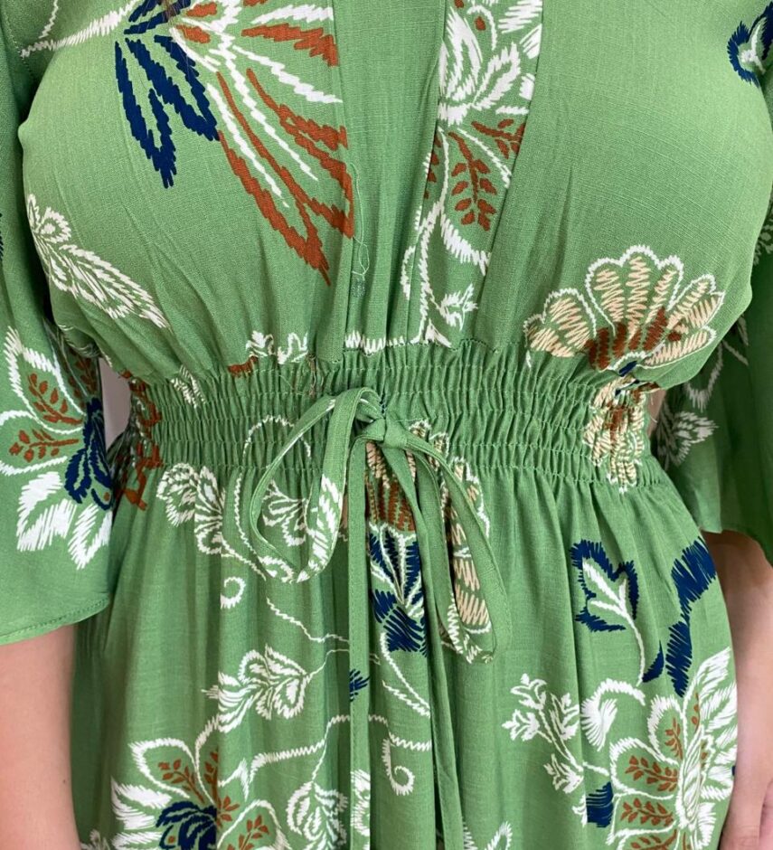 Vestido Bianca Midi sem Bojo com Amarração Manga Curta Verd - Fernanda Ramos Store