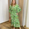 Vestido Bianca Midi sem Bojo com Amarração Manga Curta Verde - Fernanda Ramos Store