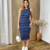 Vestido Curto sem Bojo Natalia Canelado com Fenda Azul Bic - Fernanda Ramos Store