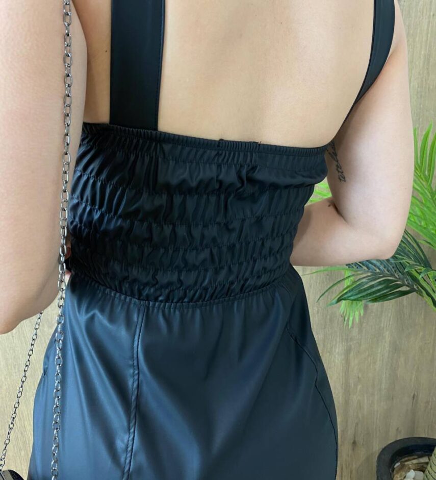 Vestido Feminino Curto Maya com Bojo Cinto Duplo Couro Eco Preto - Fernanda Ramos Store
