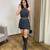 Vestido Feminino Curto sem Bojo com Amarração no Pescoço Cinza - Fernanda Ramos Store