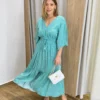 Vestido Julia Midi sem Bojo com Amarração Manga Curta Listrado Azul - Fernanda Ramos Store