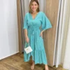 Vestido Julia Midi sem Bojo com Amarração Manga Curta Listrado Azul - Fernanda Ramos Store