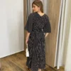 Vestido Julia Midi sem Bojo com Amarração Manga Curta Listrado Preto - Fernanda Ramos Store