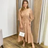 Vestido Julia Midi sem Bojo com Amarração Manga Curta Listrado Rose - Fernanda Ramos Store