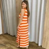 Vestido Longo sem Bojo de Malha com Bolsos Listrado Laranja - Fernanda Ramos Store