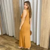 Vestido Longo sem Bojo de Malha com Bolsos Caramelo - Fernanda Ramos Store