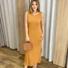 Vestido Longo sem Bojo de Malha com Bolsos Caramelo - Fernanda Ramos Store