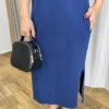 Vestido Midi sem Bojo Fenda Lateral Azul Marinho - Fernanda Ramos Store