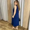 Vestido Midi sem Bojo Fenda Lateral Azul Marinho - Fernanda Ramos Store