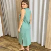 Vestido Midi sem Bojo Fenda Lateral Verde - Fernanda Ramos Store