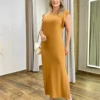 Vestido Longo Muscle sem Bojo de Malha Caramelo - Fernanda Ramos Store