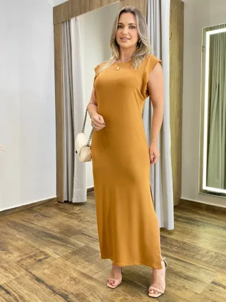 Vestido Longo Muscle sem Bojo de Malha Caramelo - Fernanda Ramos Store