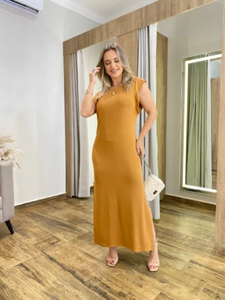 Vestido Longo Muscle sem Bojo de Malha Caramelo - Fernanda Ramos Store