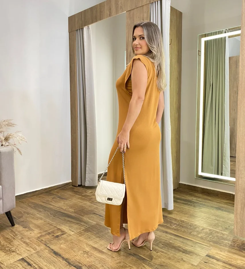 Vestido Longo Muscle sem Bojo de Malha Caramelo - Fernanda Ramos Store