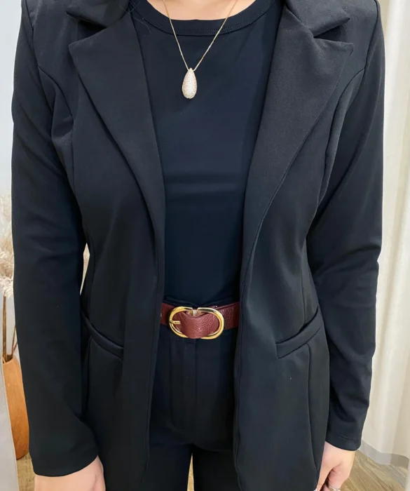 Blazer Manga Longa Feminino Débora com Bolsos Falsos Preto - Fernanda Ramos Store