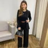 Blazer Manga Longa Feminino Débora com Bolsos Falsos Preto - Fernanda Ramos Store