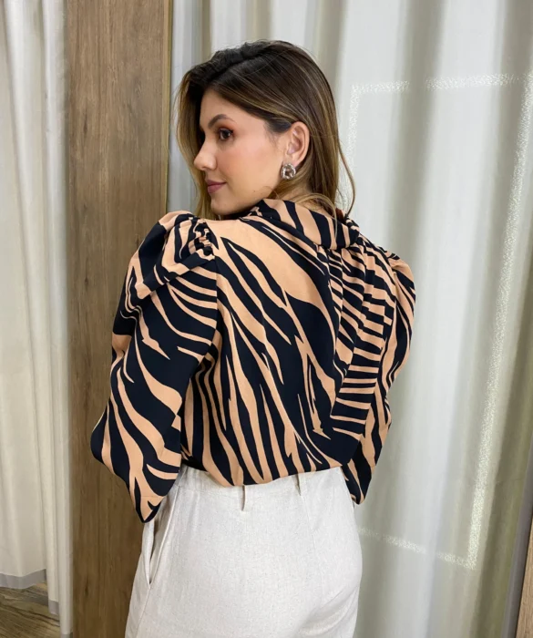 Blusa Crepe Feminina Manga Longa Estampada Animal Print - Fernanda Ramos Store