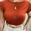 Blusa Feminina Lívia com Detalhe na Manga Terracota - Fernanda Ramos Store