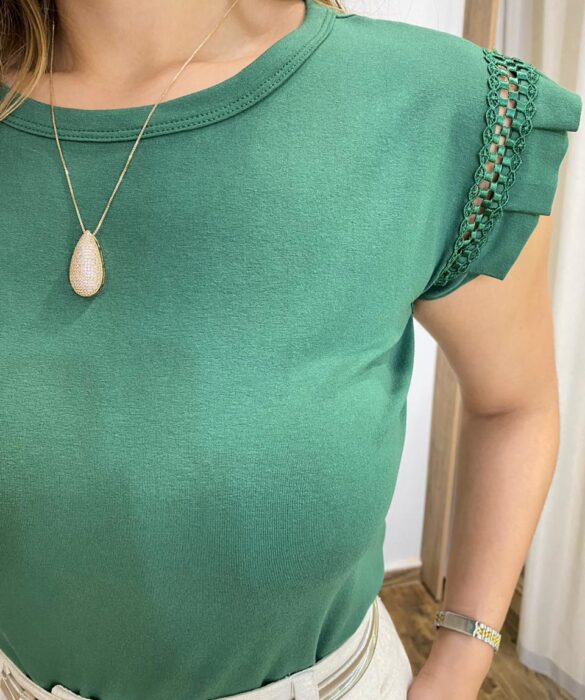 Blusa Feminina Lívia com Detalhe na Manga Verde - Fernanda Ramos Store