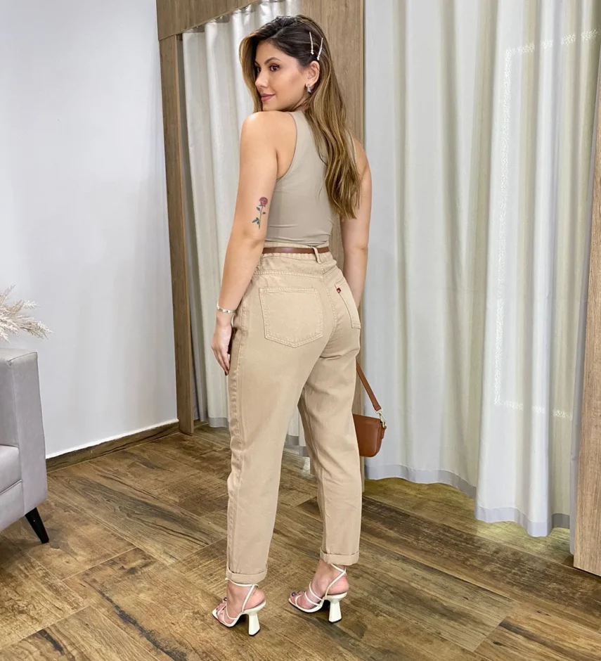 Body Feminino Regata sem Bojo Poliamida Caqui - Fernanda Ramos Store