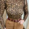 Body Feminino sem Bojo Tule Manga Longa Animal Print - Fernanda Ramos Store