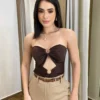 Body Feminino Tomara Que Caia com Bojo Marrom - Fernanda Ramos Store