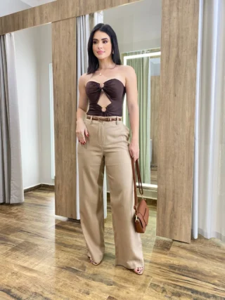 Body Feminino Tomara Que Caia com Bojo Marrom - Fernanda Ramos Store