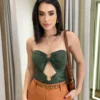 Body Feminino Tomara Que Caia com Bojo Verde Militar - Fernanda Ramos Store