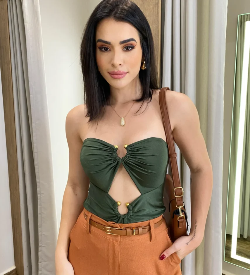 Body Feminino Tomara Que Caia com Bojo Verde Militar - Fernanda Ramos Store
