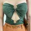 Body Feminino Tomara Que Caia com Bojo Verde Militar - Fernanda Ramos Store