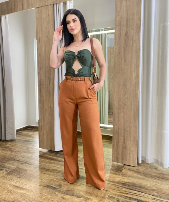 Body Feminino Tomara Que Caia com Bojo Verde Militar - Fernanda Ramos Store