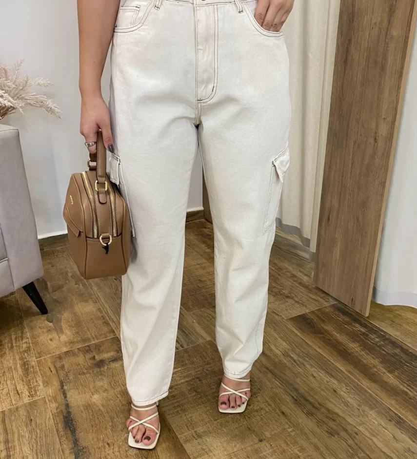 Calça Feminina Cargo Ayla Jeans Cru - Fernanda Ramos Store